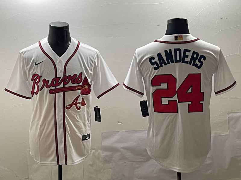 Men Atlanta Braves 24 Sanders White Game 2025 Nike MLB Jersey style 5